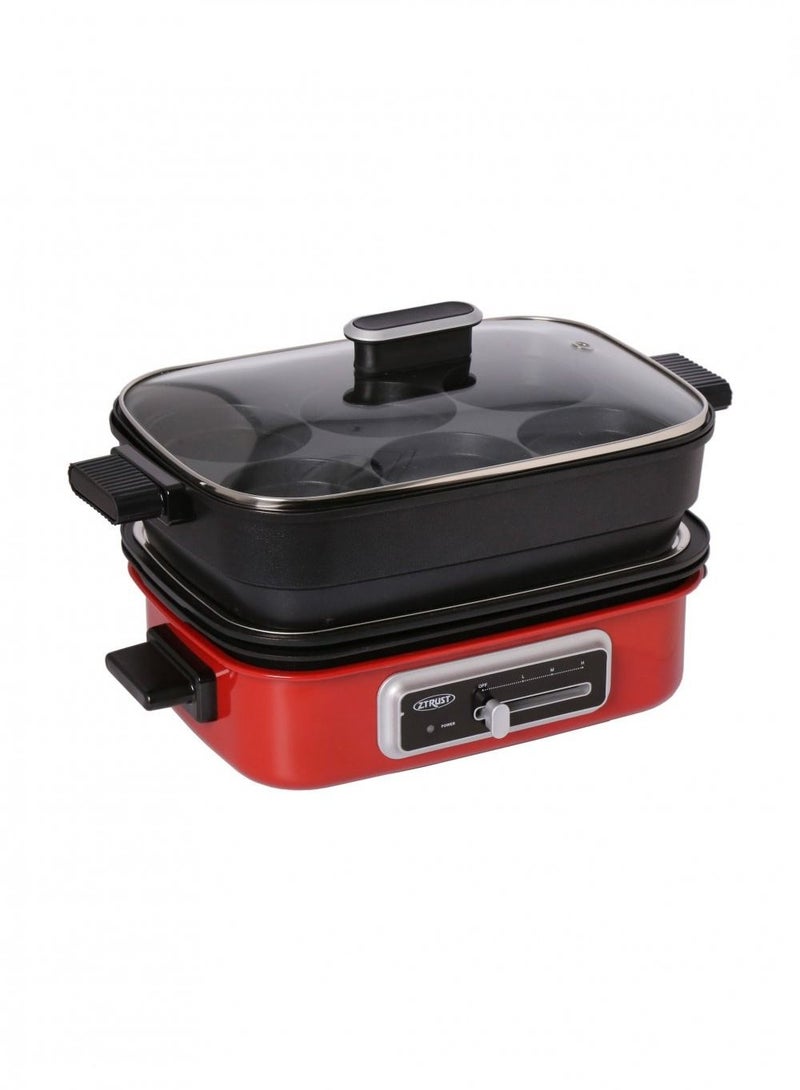 Z.Trust Cooking Pot 4 Liters, 1400 Watt, 60/50 Hz, Multipurpose, Red 5 in 1