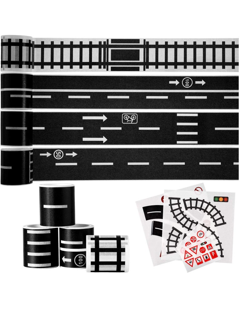 8 PCS Trains Railways Road Tape DIY Traffic Sign Train Track Model Traffic Washi Tape Road Sticker Rolls for Toy Cars - Image 1