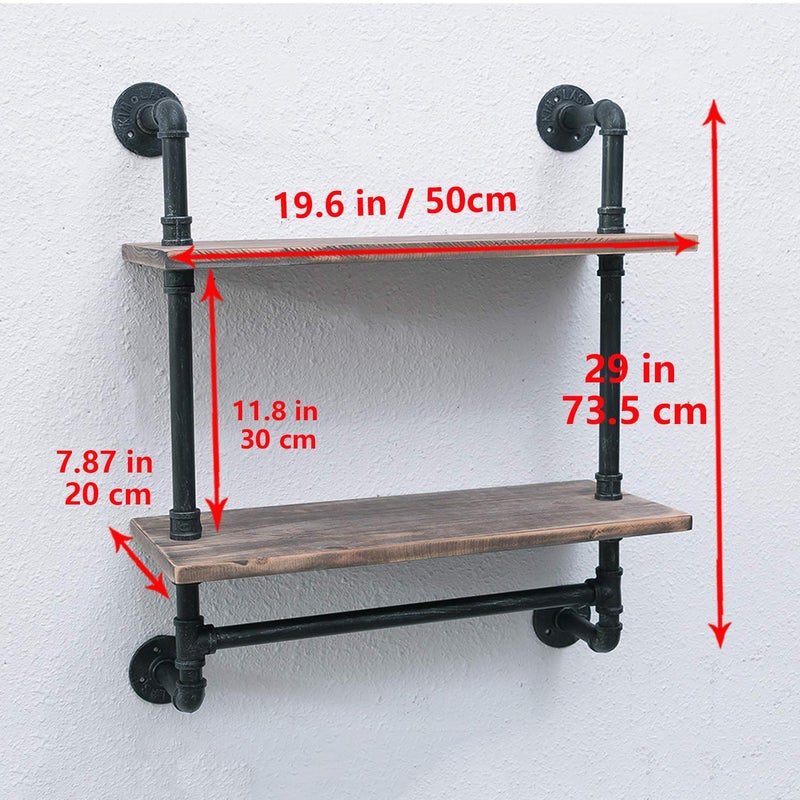 MBQQ Industrial Pipe Shelf Bathroom Shelves Wall Mounted,19.6in Rustic Wood Shelf with Towel Bar,2 Tier Farmhouse Towel Rack Over Toilet,Pipe Shelving Floating Shelves Towel Holder,Retro Grey - Image 5
