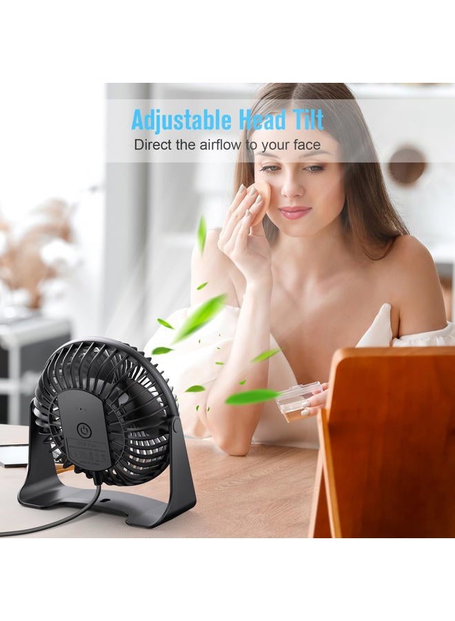 BESKAR USB Small Desk Electric Fan, Portable Fans with 3 Speeds Strong Airflow, Quiet Operation and 360°Rotate, Personal Table Fan for Home,Office, Bedroom - 3.9 ft Cord - Image 4