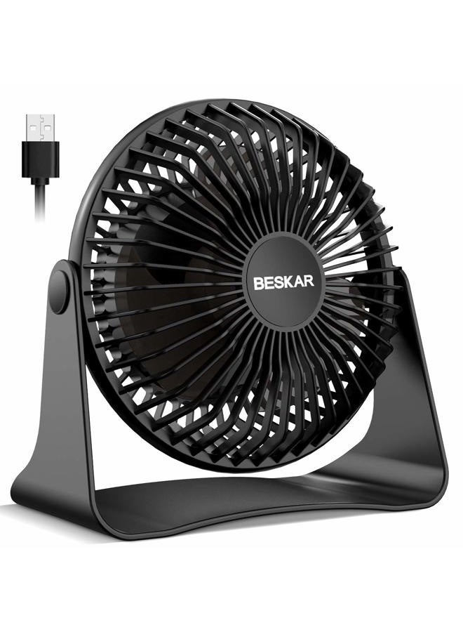 BESKAR USB Small Desk Electric Fan, Portable Fans with 3 Speeds Strong Airflow, Quiet Operation and 360°Rotate, Personal Table Fan for Home,Office, Bedroom - 3.9 ft Cord - Image 1