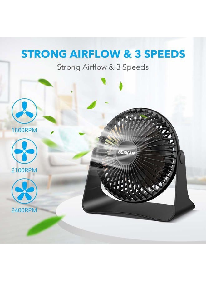 BESKAR USB Small Desk Electric Fan, Portable Fans with 3 Speeds Strong Airflow, Quiet Operation and 360°Rotate, Personal Table Fan for Home,Office, Bedroom - 3.9 ft Cord - Image 2