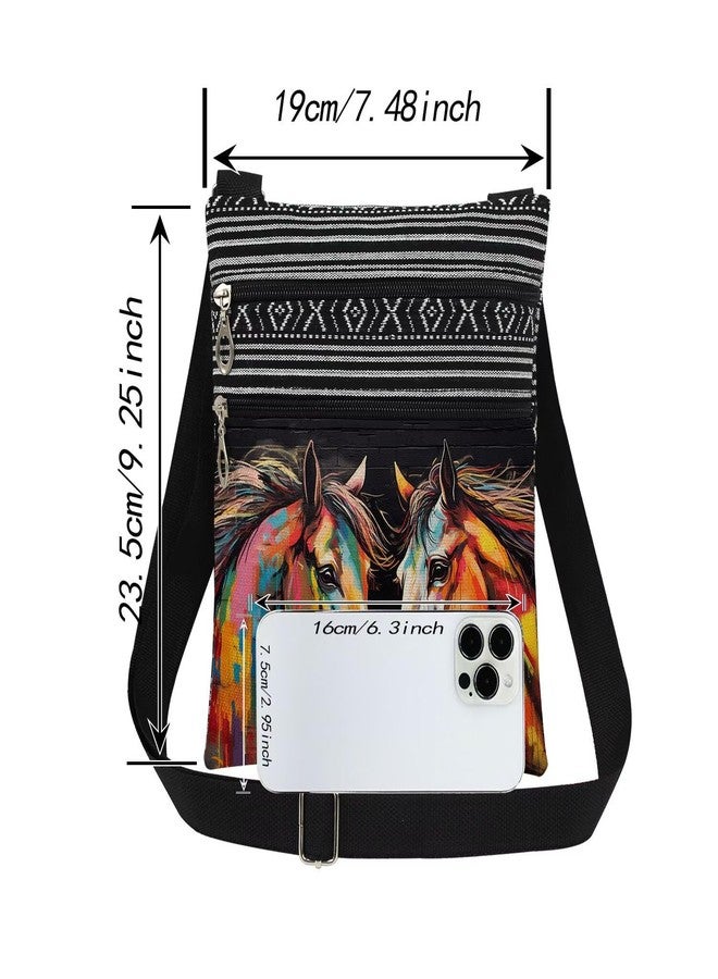 XiaoGalaee Color Horses Art Print Crossbody Bag Duo Horse Design on Black Brick Background Adjustable Unisex Shoulder Purse Birthday Gift for Horse Lovers Christmas Men Shoulder Bag - Image 2