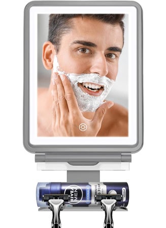 COSMIRROR COSMIRROR Shower Mirror Fogless for Shaving with Squeegee to Keep Clean or Remove Foggy Mess, Fogless Mirror for Shower Two Mounting Solution, Dimmable Lighting (3 Color Setting) 