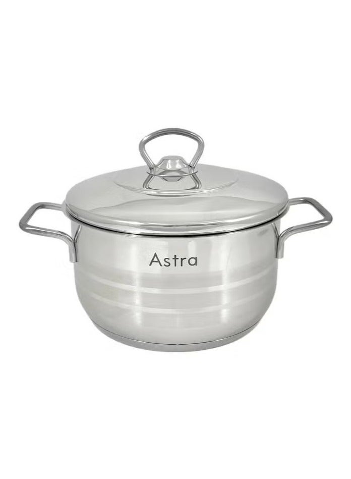 Astra أسترا 2.4 لتر قدر ستانلس ستيل فاخرة (18x10 سم) – غير لاصق، آمن للاستخدام في الفرن، أدوات طهي ثقيلة لتحميص، خبز ووجبات يومية – صنع في تركيا - Image 1