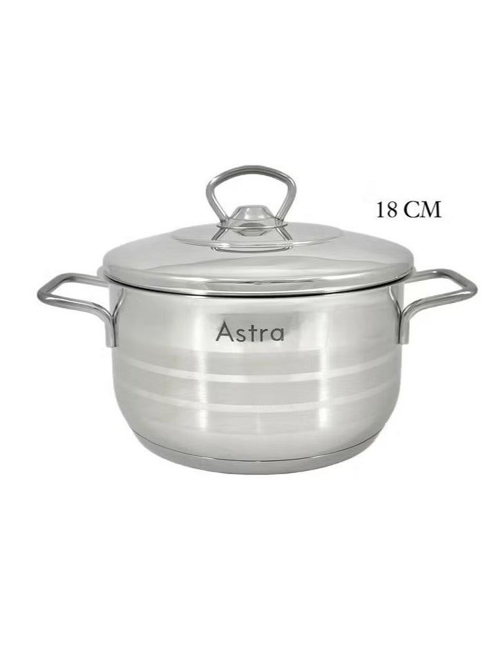 Astra أسترا 2.4 لتر قدر ستانلس ستيل فاخرة (18x10 سم) – غير لاصق، آمن للاستخدام في الفرن، أدوات طهي ثقيلة لتحميص، خبز ووجبات يومية – صنع في تركيا - Image 2