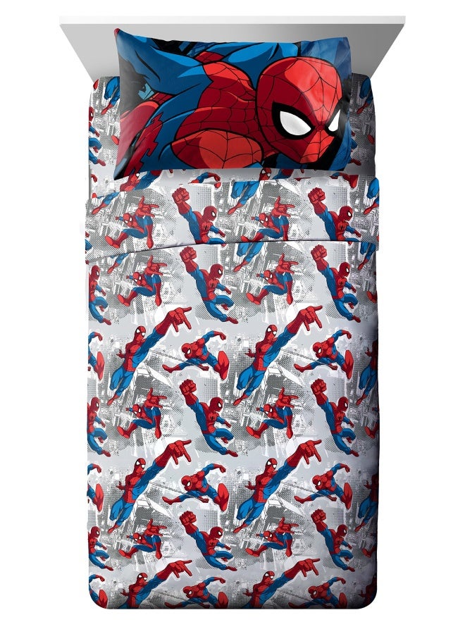 Jay Franco Kids Sheet Set with Fitted Flat Sheets Pillow Cover UltraSoft Bedding with Pillowcase for Room Decor White Spiderman 3 Piece Twin - Image 1