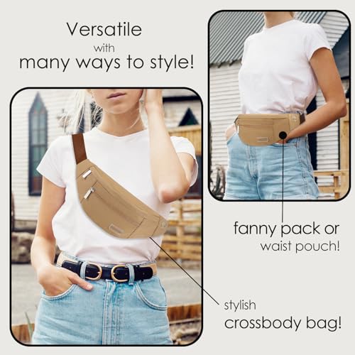 Maxtop Fanny Pack Shoulder Sling Bag for Men Women, Crossbody Bag for Travel Running Fitness Workout Khaki Waist Pack with Adjustable Straps - Image 2