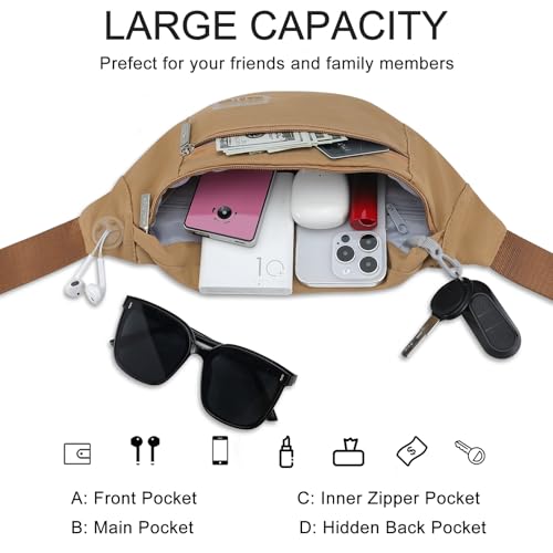 Maxtop Fanny Pack Shoulder Sling Bag for Men Women, Crossbody Bag for Travel Running Fitness Workout Khaki Waist Pack with Adjustable Straps - Image 3