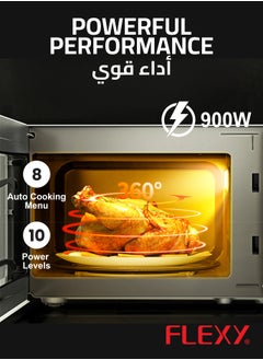 Flexy Flexy Microwave Oven 30L, 900W, Grill Function, 220V, 10 Power Levels, 8 Auto Menus, 99-Min Timer, 315mm Turntable, Silver, Membrane Control, 2-Year Warranty.  - Image 5