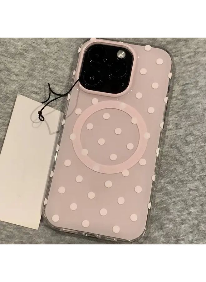 حافظة شحن لاسلكية ومغناطيسية منقطة باللون الوردي لهاتف iPhone 17 Pro مقاومة للصدمات - Image 5