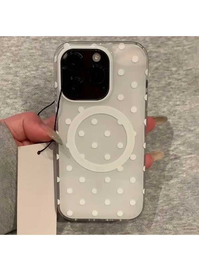 حافظة شحن لاسلكية ومغناطيسية منقطة باللون الوردي لهاتف iPhone 17 Pro مقاومة للصدمات - Image 1