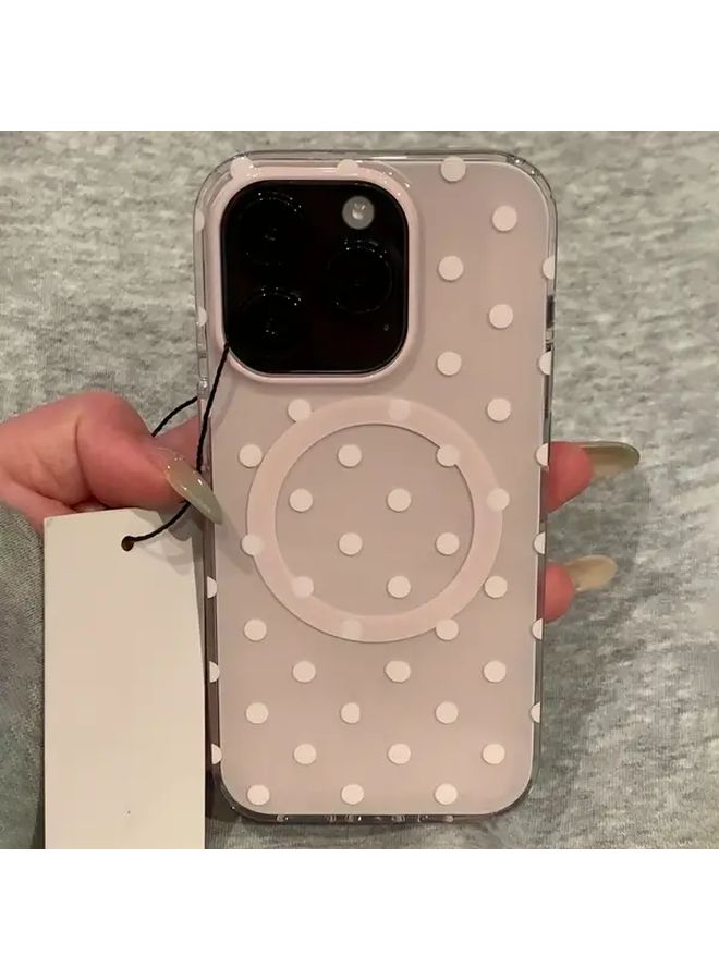 حافظة شحن لاسلكية ومغناطيسية منقطة باللون الوردي لهاتف iPhone 17 Pro مقاومة للصدمات - Image 2