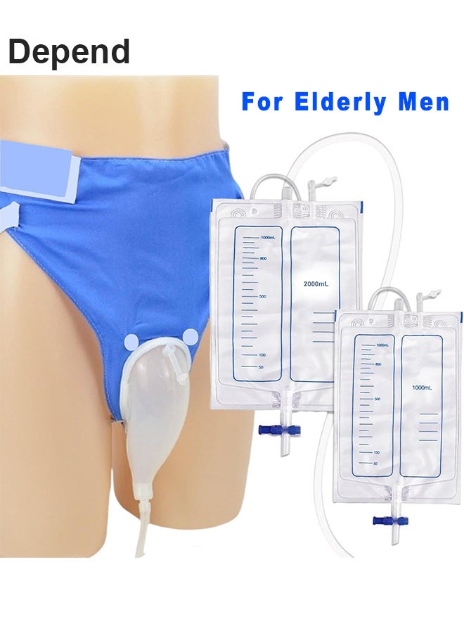 Depend Reusable Silicone Urine Collector with Portable Wearable Urinary Drainage Bag System Wearable Washable Urinal Collector For Old Man While Sleeping Bed Patients For 60+ Years Old, Blue - Image 1