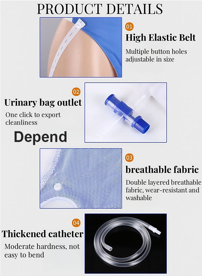 Depend Reusable Silicone Urine Collector with Portable Wearable Urinary Drainage Bag System Wearable Washable Urinal Collector For Old Man While Sleeping Bed Patients For 60+ Years Old, Blue - Image 3