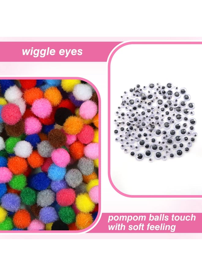 1900 قطعة 1 سنتيمتر متنوعة بوم بومس متعدد الألوان غامض الكريات كرات لوازم الفن مع عيون تذبذب لديي الحرف الزينة