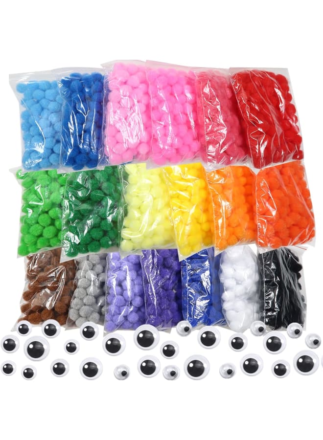 1900 قطعة 1 سنتيمتر متنوعة بوم بومس متعدد الألوان غامض الكريات كرات لوازم الفن مع عيون تذبذب لديي الحرف الزينة