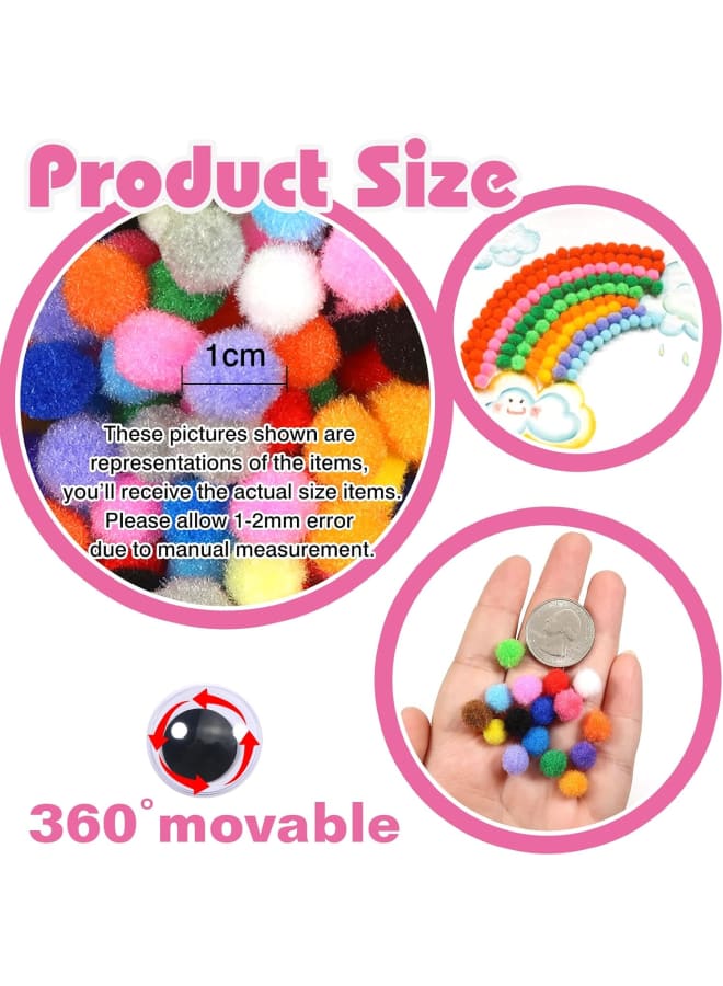 1900 قطعة 1 سنتيمتر متنوعة بوم بومس متعدد الألوان غامض الكريات كرات لوازم الفن مع عيون تذبذب لديي الحرف الزينة