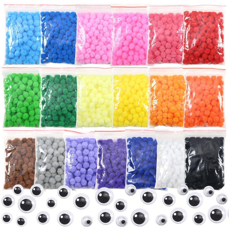TOAOB THE ONE AND ONLY BABY TOAOB 1900pcs Pompoms for Crafts Small Size Pom Poms Balls Approximately 1cm Multi Color Fuzzy Art Supplies with Wiggle Eyes for DIY Crafts Decorations - Image 1
