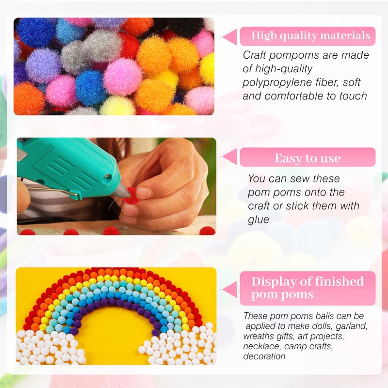 TOAOB THE ONE AND ONLY BABY TOAOB 1900pcs Pompoms for Crafts Small Size Pom Poms Balls Approximately 1cm Multi Color Fuzzy Art Supplies with Wiggle Eyes for DIY Crafts Decorations - Image 4