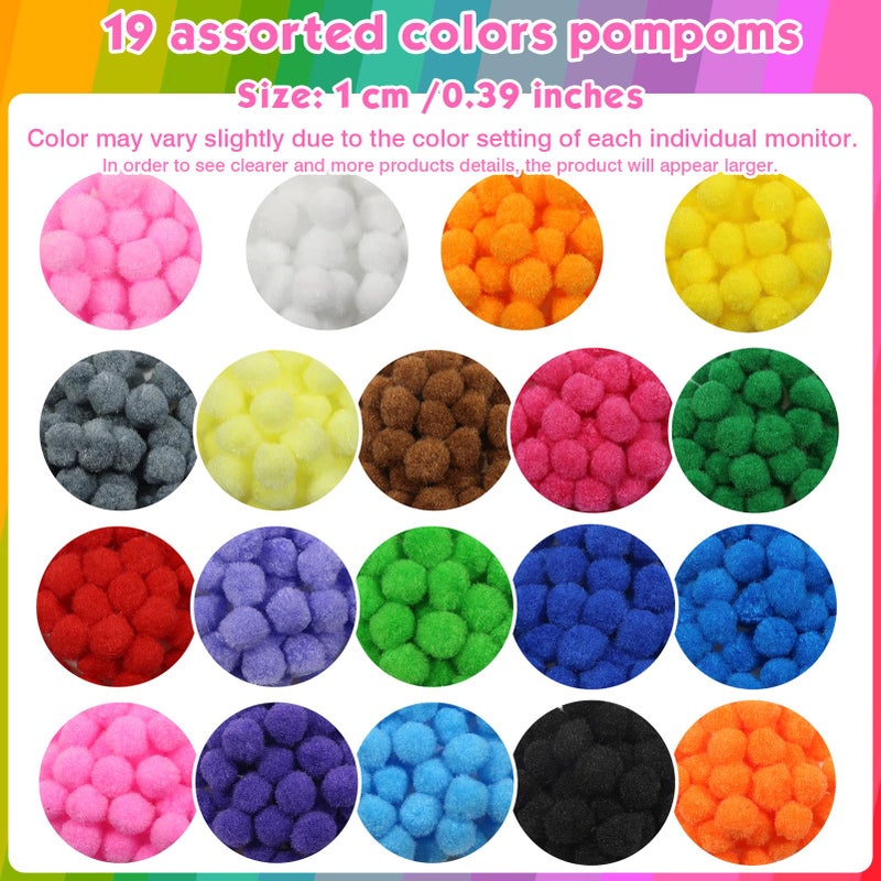 TOAOB THE ONE AND ONLY BABY TOAOB 1900pcs Pompoms for Crafts Small Size Pom Poms Balls Approximately 1cm Multi Color Fuzzy Art Supplies with Wiggle Eyes for DIY Crafts Decorations - Image 3
