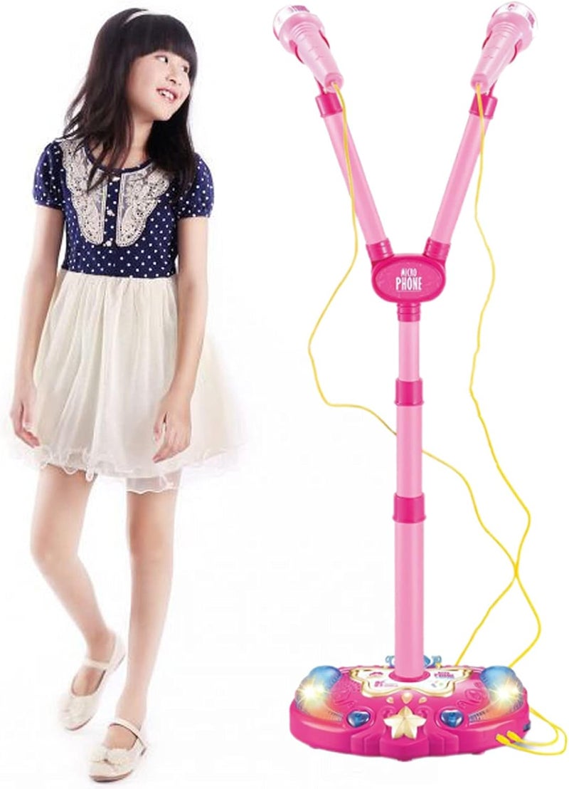 klarako Kids Karaoke Machine with Double Microphones Adjustable Stand Music Play Set Karaoke Players Toys Girl Gift Portable Microphone Musical Toys  Pink - Image 3