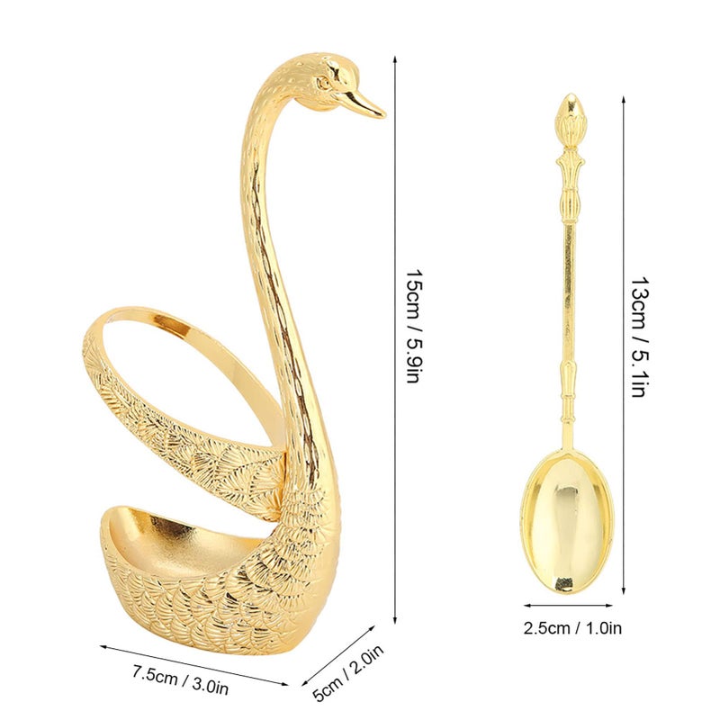 Stainless Steel Spoon Set With Swan Holder Polished Cutlery Kitchen Dining Organizer Silver - Image 5
