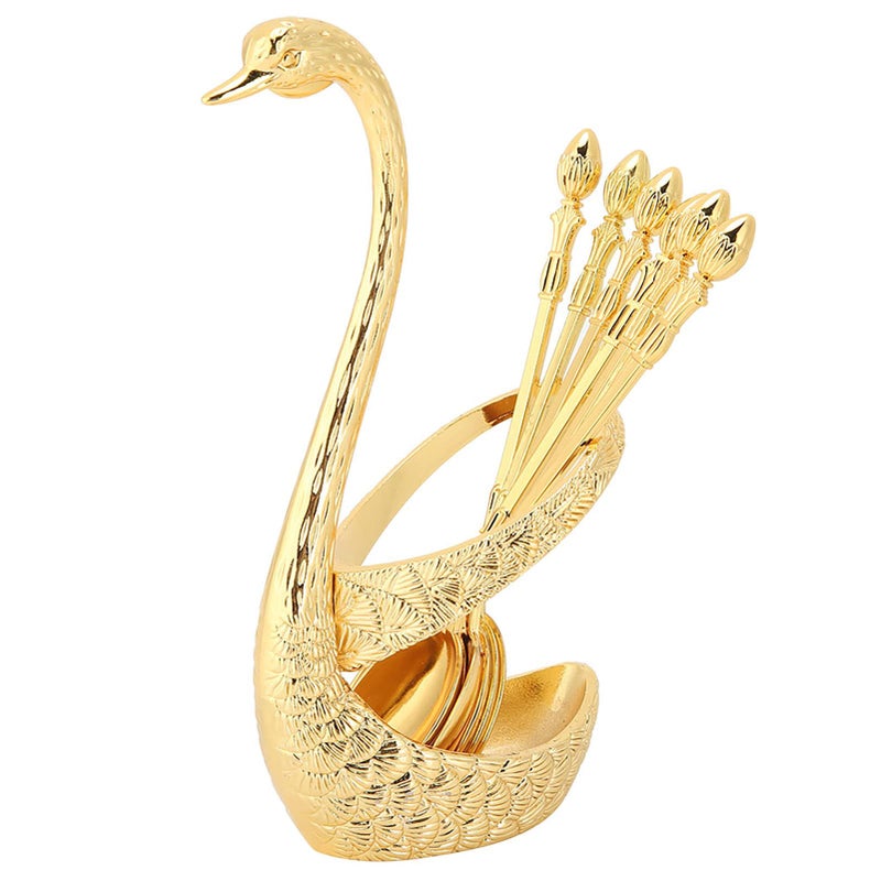 Stainless Steel Spoon Set With Swan Holder Polished Cutlery Kitchen Dining Organizer Silver - Image 2