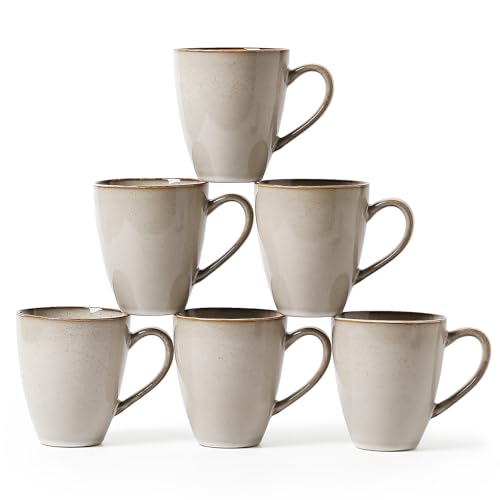 MONITO 17 OZ Coffee Mugs Set of 6, Large Ceramic Blue Coffee Mugs Set with handle for Tea/Latte/Milk/Cocoa, Funny Tea Cups for Office and Home, Engagement Gifts. (Gray-yellow) - Image 1
