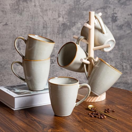 MONITO 17 OZ Coffee Mugs Set of 6, Large Ceramic Blue Coffee Mugs Set with handle for Tea/Latte/Milk/Cocoa, Funny Tea Cups for Office and Home, Engagement Gifts. (Gray-yellow) - Image 5