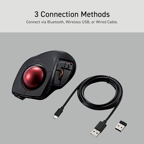 ELECOM DEFT PRO Trackball Mouse, Wired, Wireless, Bluetooth 3 Types Connection, Ergonomic Design, 8-Button Function, Red Ball, Windows11, MacOS (M-DPT1MRXBK) - Image 5