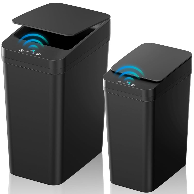 KOEYLE Bathroom Trash Can with Lid 2 Pack 4 22 Gallon Automatic Touchless Garbage Can Small Motion Sensor Smart Trash Can Slim Waterproof Trash Bin for Bedroom Bathroom Office Living Room Black - Image 2