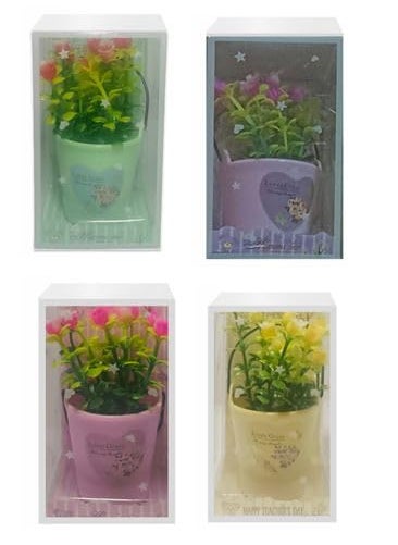 Generic VJS Stores VJS 0082 Decorative Artificial Plant in Color Pot with Stars Design Home Decor Gift SetTeachers Day GiftFarewell Day GiftShowcase Display Multi Colour  - Image 1