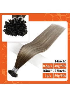 Full Shine Full Shine Utip Hair Extensions Human Hair 14 Inch Balayage Color 3 Fading to 8 and 22 Light Blonde Pre Bonded Hair Extensions 0.8g Per Strand 50 Strands U Tip Extensions  - Image 1