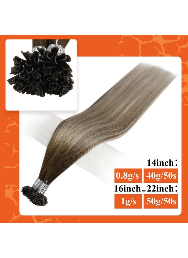 Full Shine Full Shine Utip Hair Extensions Human Hair 14 Inch Balayage Color 3 Fading to 8 and 22 Light Blonde Pre Bonded Hair Extensions 0.8g Per Strand 50 Strands U Tip Extensions  - Image 1