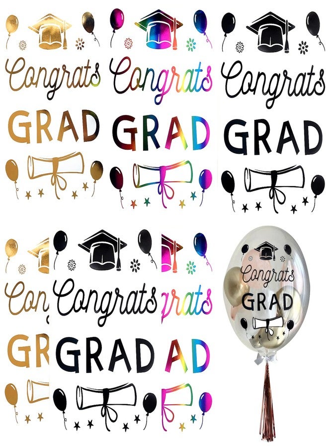 Mimeile Happy Graduation Balloon Stickers 6 Pcs Clear Transparent Bobo Balloon Stickers Decals Congrats Grad Party Supplies DIY Paster School Graduation Ceremony - Image 1