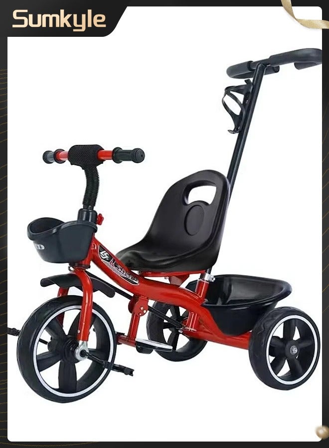 سومكايل دراجة ثلاثية العجلات للأطفال ذات سلة تخزين مزدوجة ومقبض دفع للوالدين لدراجة الأطفال من 2 إلى 5 سنوات صبي إلى بنت - Image 1
