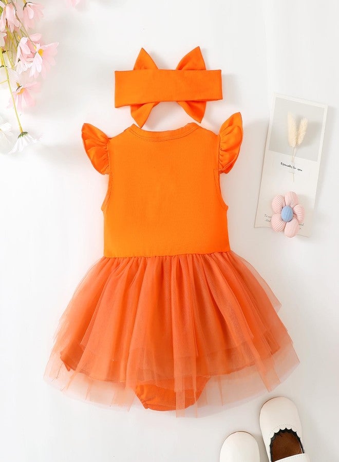 Magic Park 0-18M Infant Bodysuit Tutu Dress Baby Girl Romper Dress Toddler Solid Color Tulle Skirt Baptism Holidays Outfits (Orange, 0-3 Months) - Image 2
