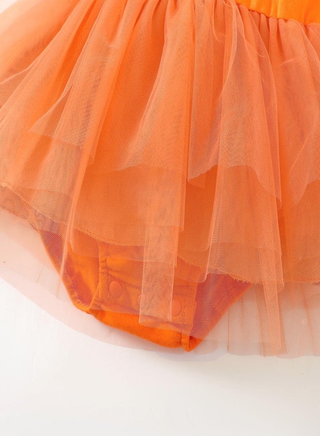Magic Park 0-18M Infant Bodysuit Tutu Dress Baby Girl Romper Dress Toddler Solid Color Tulle Skirt Baptism Holidays Outfits (Orange, 0-3 Months) - Image 5