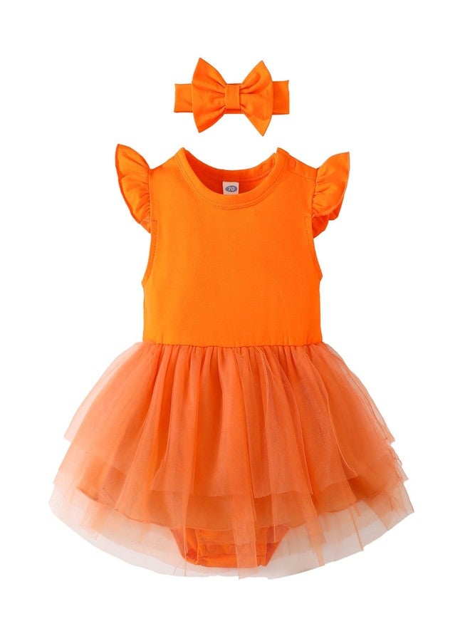 Magic Park 0-18M Infant Bodysuit Tutu Dress Baby Girl Romper Dress Toddler Solid Color Tulle Skirt Baptism Holidays Outfits (Orange, 0-3 Months) - Image 1