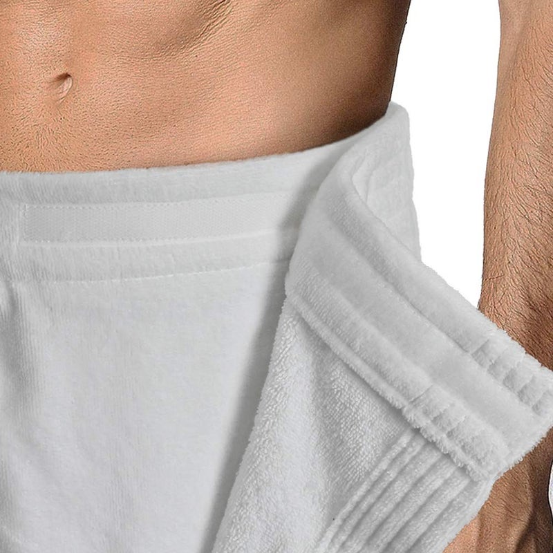 Turkish Linen Turkish Cotton Terry Velour Adjustable Body Wrap Towel for Men (White, One Size) - Image 4
