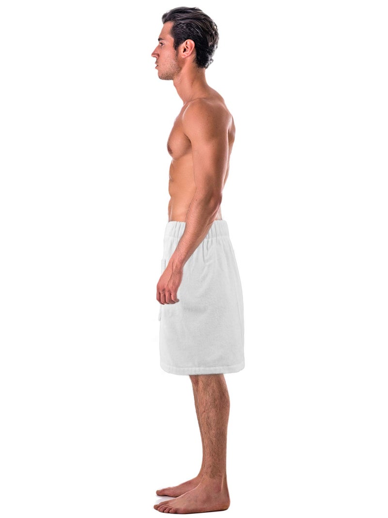 Turkish Linen Turkish Cotton Terry Velour Adjustable Body Wrap Towel for Men (White, One Size) - Image 2