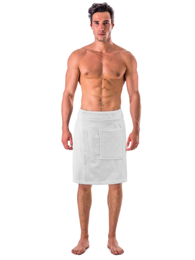 Turkish Linen Turkish Cotton Terry Velour Adjustable Body Wrap Towel for Men (White, One Size) - Image 1