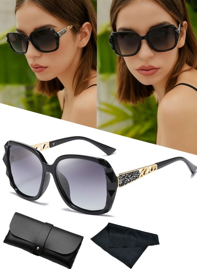 Sunglasses Women Butterfly Artistic Frame Diamond Decoration UV400 Protection Polarized Ladies Fashion Sunglass with Glasses Bag and Cloth High Quality Black Beach Trips City Sightseeing Driving Daily Street Style - Image 1