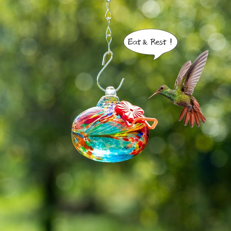 Nxpceay Small Hummingbird Feeder for Outdoors,Hand Blown Glass Humming Bird Feeders with Perch,Never Leak,Garden Patio Decor for Window(Phoenix Tail Blue) - Image 4