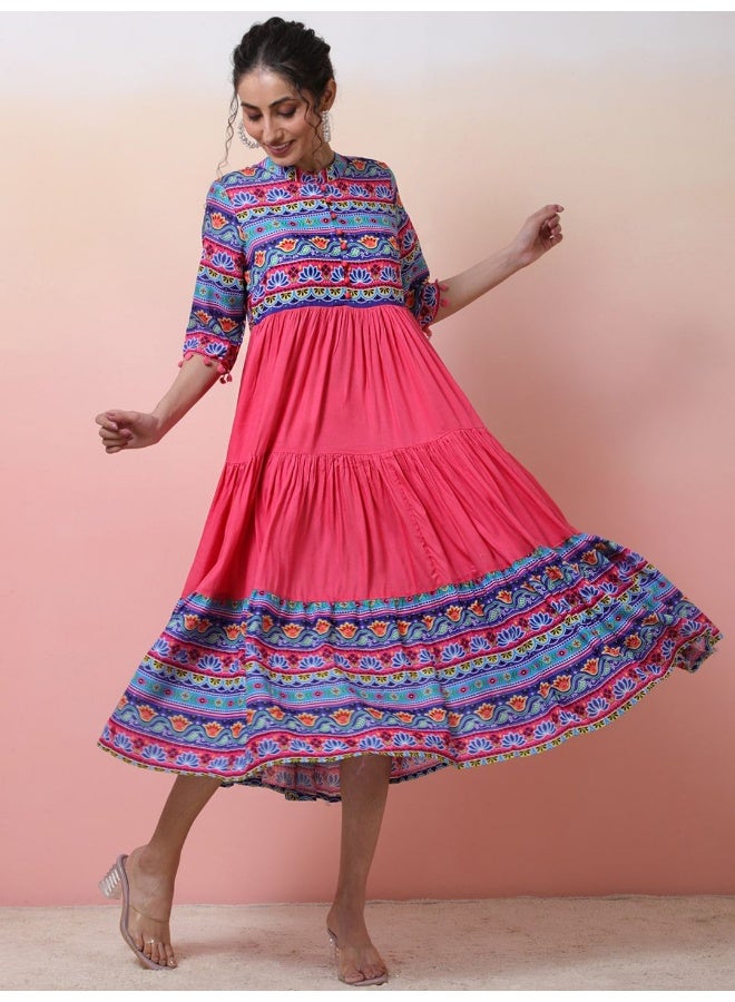 AKS Multicolor Digital Pink Anarkali - Image 1