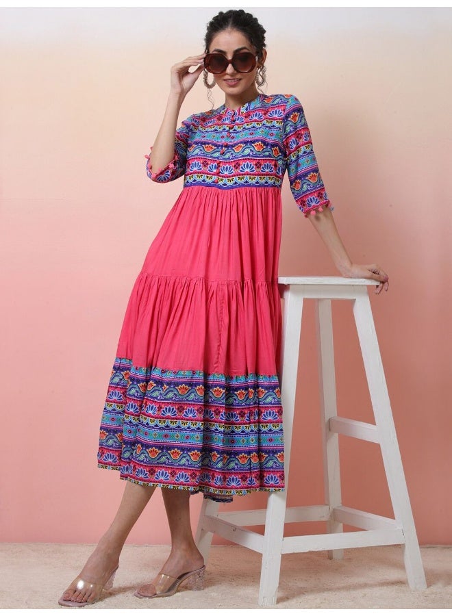 AKS Multicolor Digital Pink Anarkali - Image 4