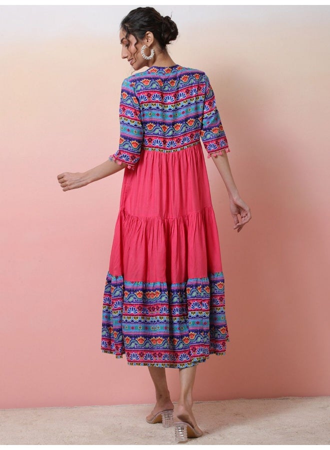 AKS Multicolor Digital Pink Anarkali - Image 3