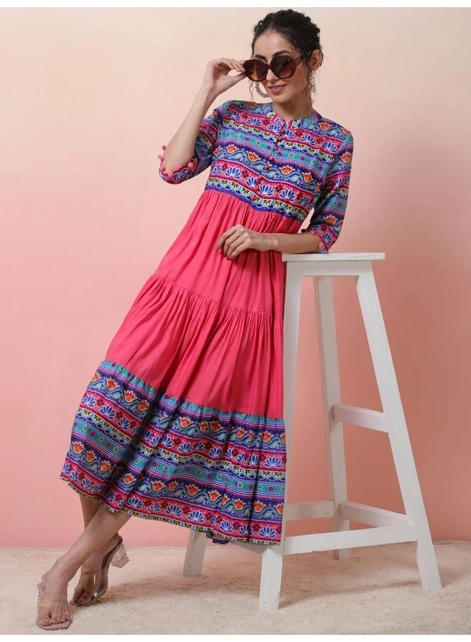 أيه كيه إس أناركالي رقمي متعدد الألوان وردي