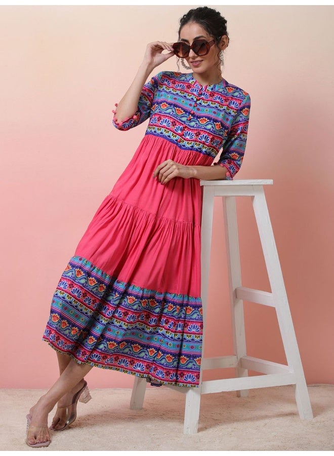 AKS Multicolor Digital Pink Anarkali - Image 5